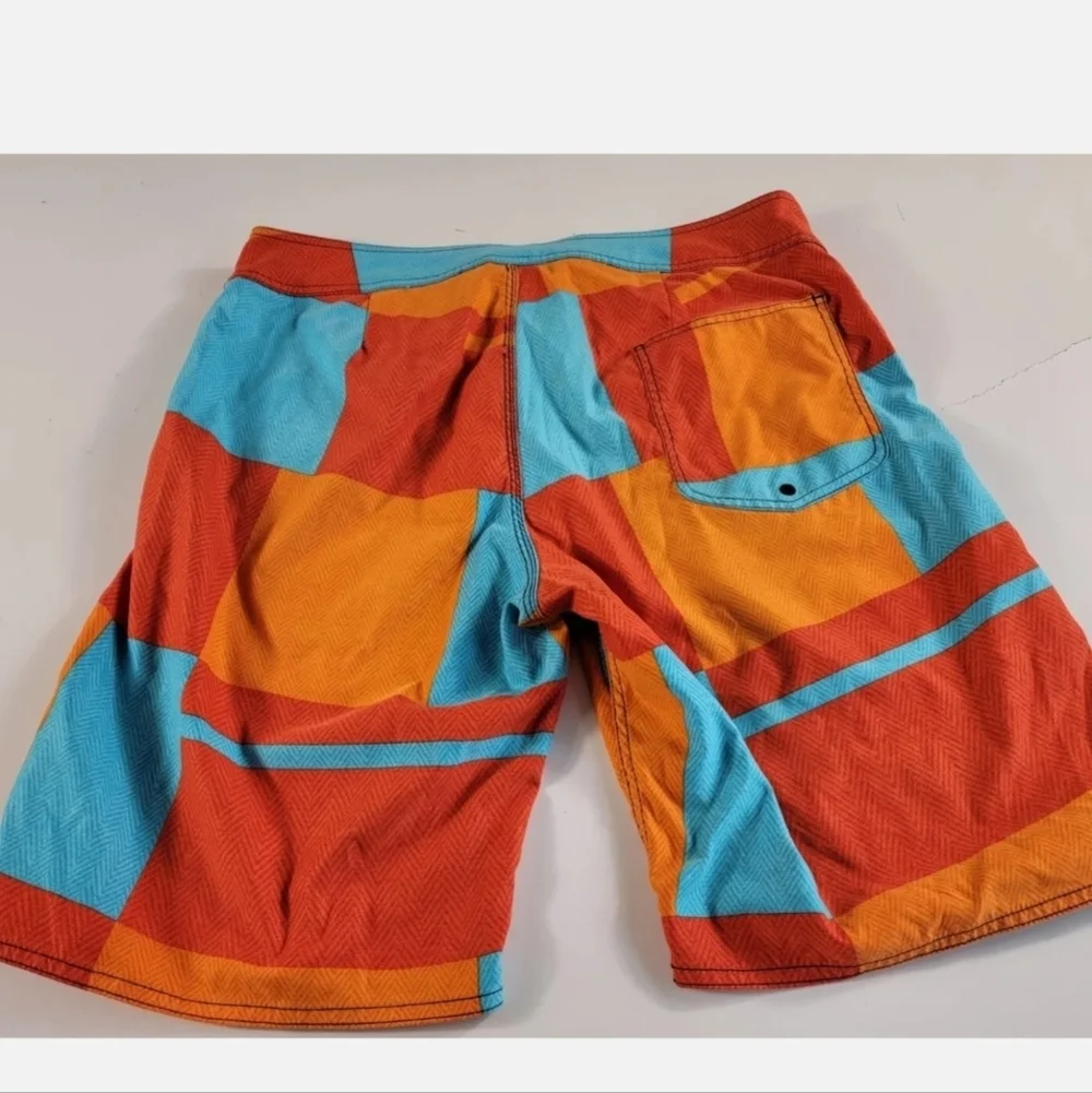 Volcom Cinch Fly Colorful Orange & Blue Board Shorts Pocket 34 inseam 10 inch